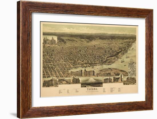 Washington - Panoramic Map of Tacoma-Lantern Press-Framed Art Print