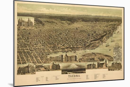 Washington - Panoramic Map of Tacoma-Lantern Press-Mounted Art Print