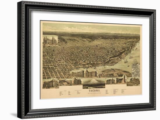 Washington - Panoramic Map of Tacoma-Lantern Press-Framed Art Print