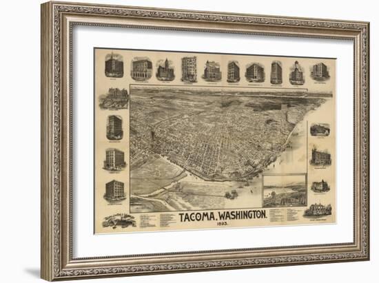 Washington - Panoramic Map of Tacoma-Lantern Press-Framed Art Print