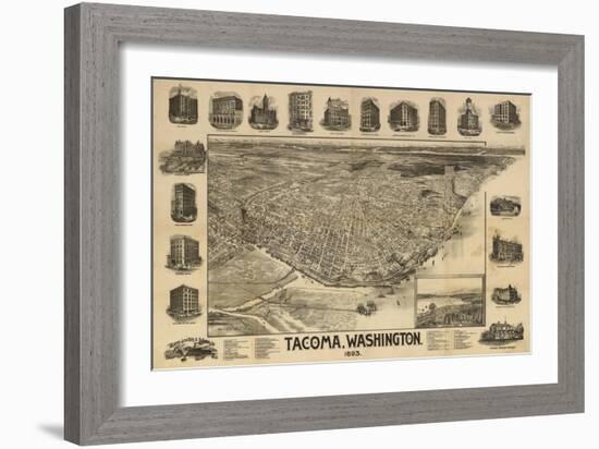 Washington - Panoramic Map of Tacoma-Lantern Press-Framed Art Print