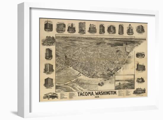 Washington - Panoramic Map of Tacoma-Lantern Press-Framed Art Print