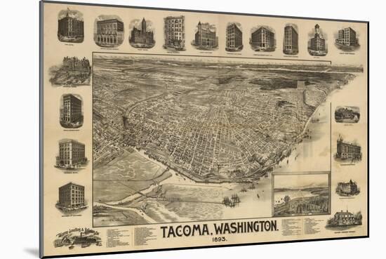 Washington - Panoramic Map of Tacoma-Lantern Press-Mounted Art Print