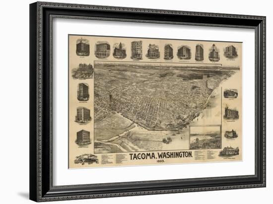 Washington - Panoramic Map of Tacoma-Lantern Press-Framed Art Print