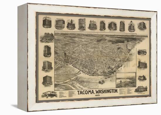 Washington - Panoramic Map of Tacoma-Lantern Press-Framed Stretched Canvas