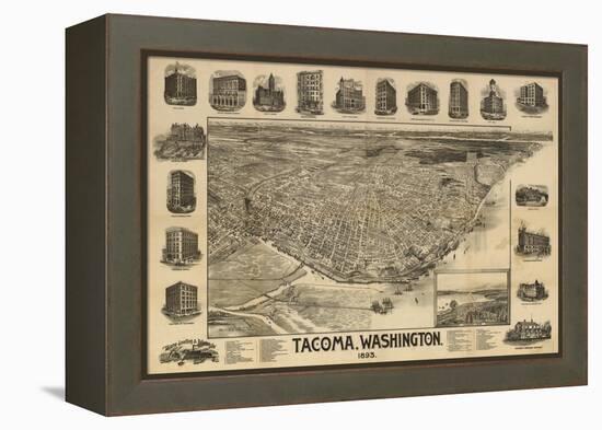 Washington - Panoramic Map of Tacoma-Lantern Press-Framed Stretched Canvas