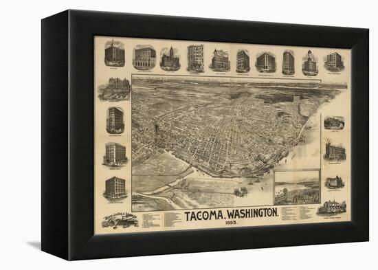 Washington - Panoramic Map of Tacoma-Lantern Press-Framed Stretched Canvas