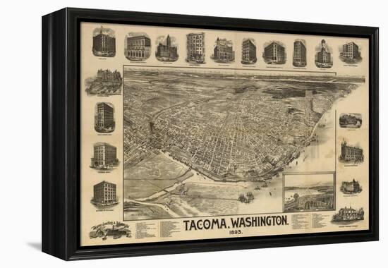 Washington - Panoramic Map of Tacoma-Lantern Press-Framed Stretched Canvas