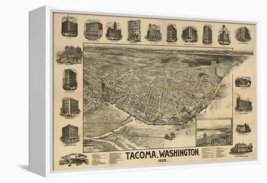 Washington - Panoramic Map of Tacoma-Lantern Press-Framed Stretched Canvas