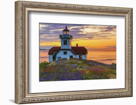 Washington, San Juan Islands. Patos Lighthouse and Camas at Sunset-Don Paulson-Framed Photographic Print