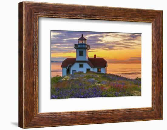 Washington, San Juan Islands. Patos Lighthouse and Camas at Sunset-Don Paulson-Framed Photographic Print