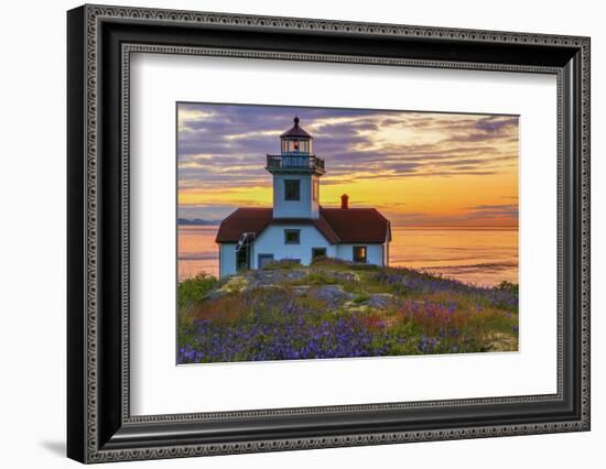 Washington, San Juan Islands. Patos Lighthouse and Camas at Sunset-Don Paulson-Framed Photographic Print