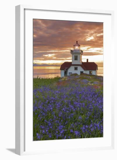 Washington, San Juan Islands. Patos Lighthouse and Camas at Sunset-Don Paulson-Framed Photographic Print