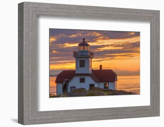 Washington, San Juan Islands. Patos Lighthouse and Camas at Sunset-Don Paulson-Framed Photographic Print