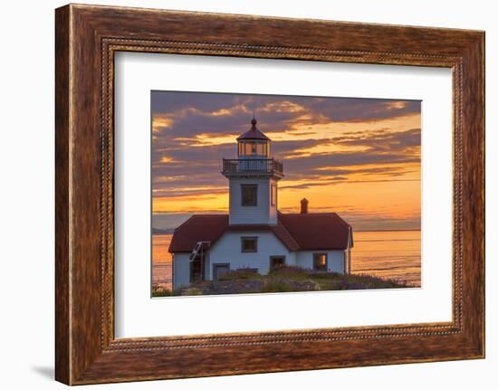 Washington, San Juan Islands. Patos Lighthouse and Camas at Sunset-Don Paulson-Framed Photographic Print