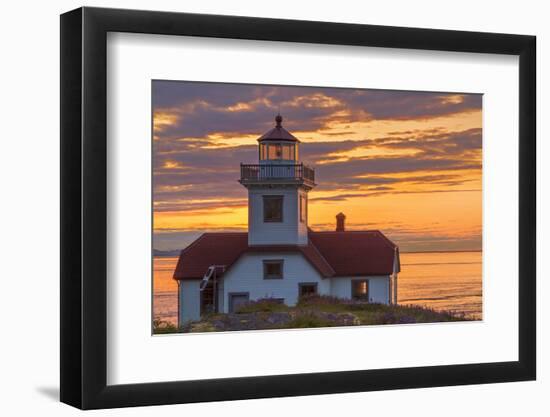 Washington, San Juan Islands. Patos Lighthouse and Camas at Sunset-Don Paulson-Framed Photographic Print