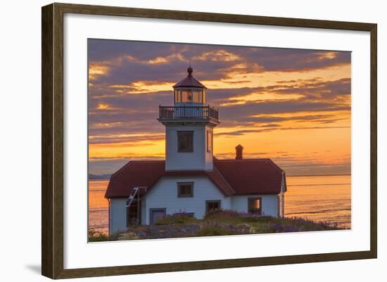 Washington, San Juan Islands. Patos Lighthouse and Camas at Sunset-Don Paulson-Framed Photographic Print