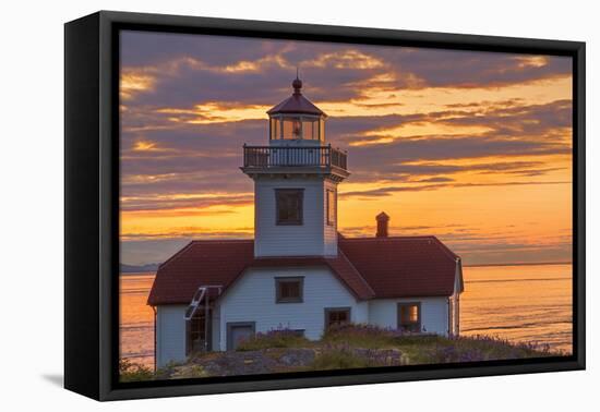 Washington, San Juan Islands. Patos Lighthouse and Camas at Sunset-Don Paulson-Framed Premier Image Canvas