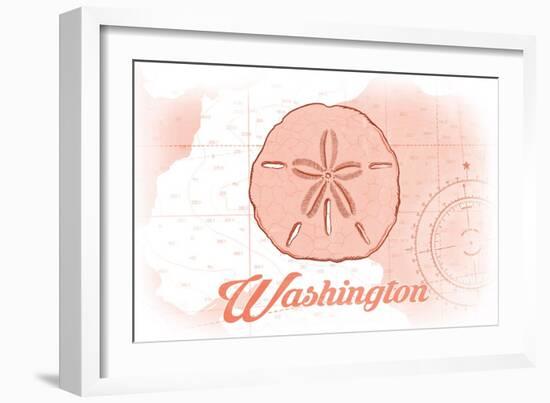 Washington - Sand Dollar - Coral - Coastal Icon-Lantern Press-Framed Art Print