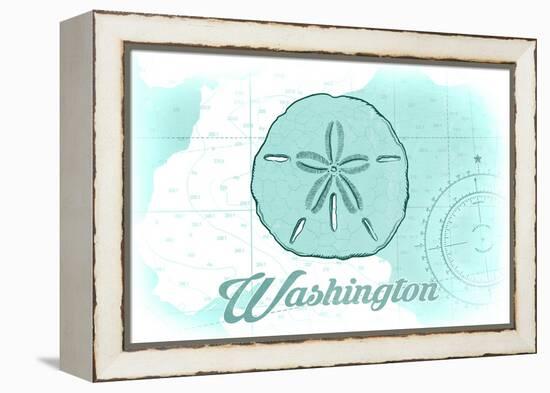 Washington - Sand Dollar - Teal - Coastal Icon-Lantern Press-Framed Stretched Canvas