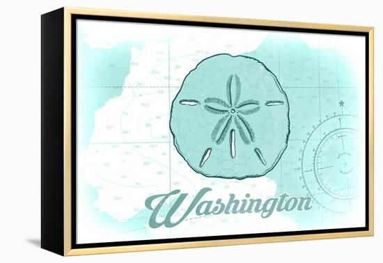 Washington - Sand Dollar - Teal - Coastal Icon-Lantern Press-Framed Stretched Canvas