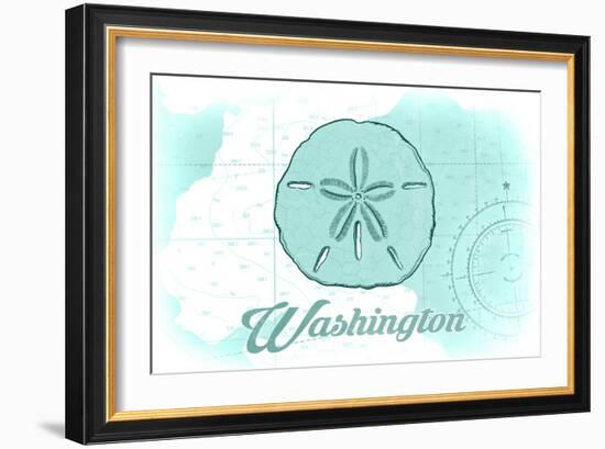 Washington - Sand Dollar - Teal - Coastal Icon-Lantern Press-Framed Art Print