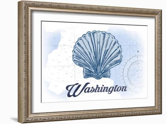 Washington - Scallop Shell - Blue - Coastal Icon-Lantern Press-Framed Art Print