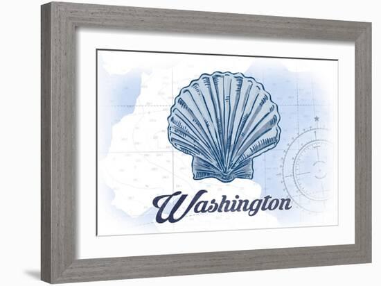 Washington - Scallop Shell - Blue - Coastal Icon-Lantern Press-Framed Art Print