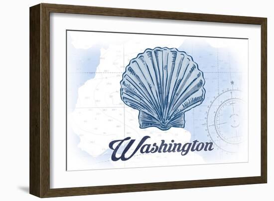 Washington - Scallop Shell - Blue - Coastal Icon-Lantern Press-Framed Art Print