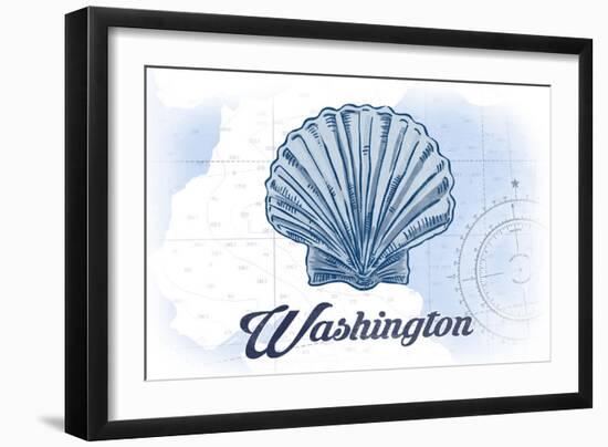 Washington - Scallop Shell - Blue - Coastal Icon-Lantern Press-Framed Art Print