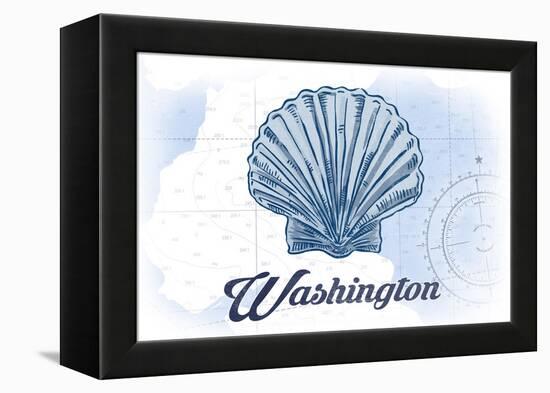 Washington - Scallop Shell - Blue - Coastal Icon-Lantern Press-Framed Stretched Canvas