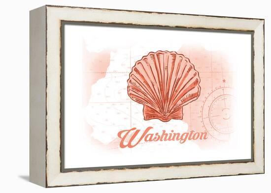 Washington - Scallop Shell - Coral - Coastal Icon-Lantern Press-Framed Stretched Canvas