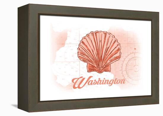 Washington - Scallop Shell - Coral - Coastal Icon-Lantern Press-Framed Stretched Canvas