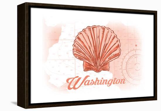 Washington - Scallop Shell - Coral - Coastal Icon-Lantern Press-Framed Stretched Canvas