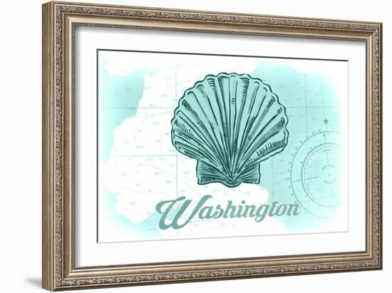 Washington - Scallop Shell - Teal - Coastal Icon-Lantern Press-Framed Art Print