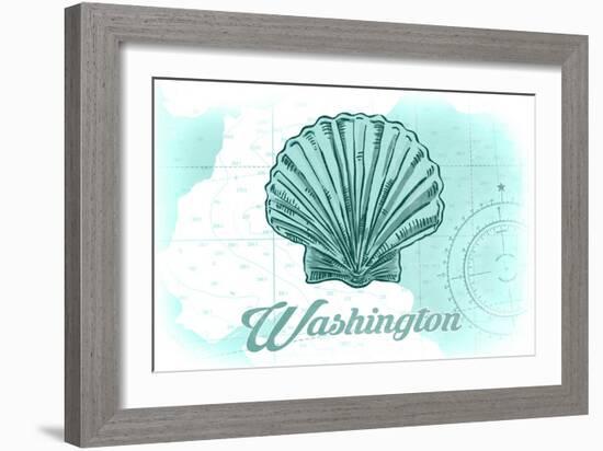 Washington - Scallop Shell - Teal - Coastal Icon-Lantern Press-Framed Art Print