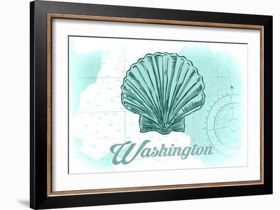 Washington - Scallop Shell - Teal - Coastal Icon-Lantern Press-Framed Art Print