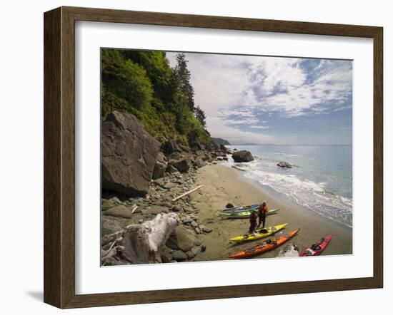 Washington, Sea Kayakers on a Desolate Olympic Coast Beach Near Cape Flattery-Gary Luhm-Framed Photographic Print