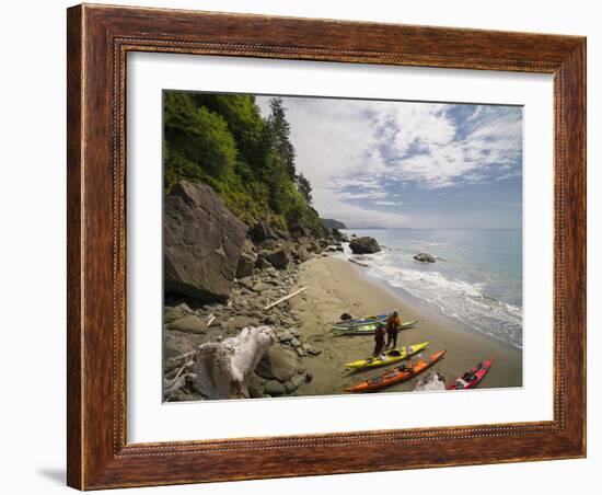 Washington, Sea Kayakers on a Desolate Olympic Coast Beach Near Cape Flattery-Gary Luhm-Framed Photographic Print