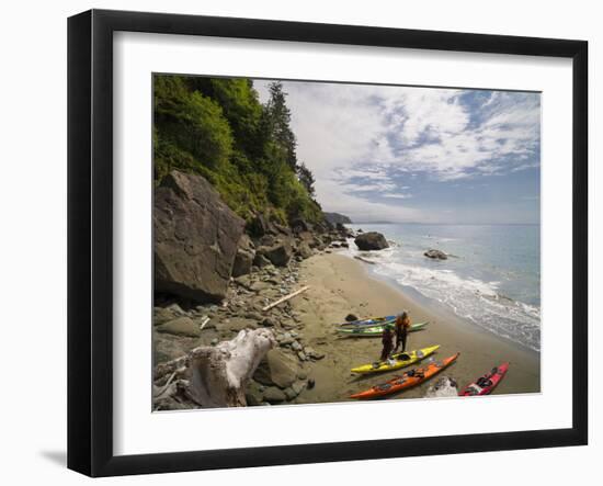 Washington, Sea Kayakers on a Desolate Olympic Coast Beach Near Cape Flattery-Gary Luhm-Framed Photographic Print