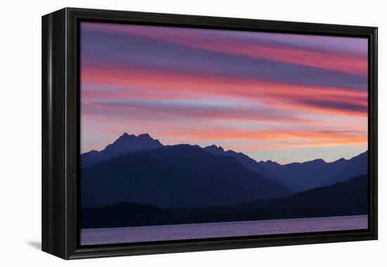 Washington, Seabeck. Sunset over the Olympic Mountains and Hood Canal-Don Paulson-Framed Premier Image Canvas