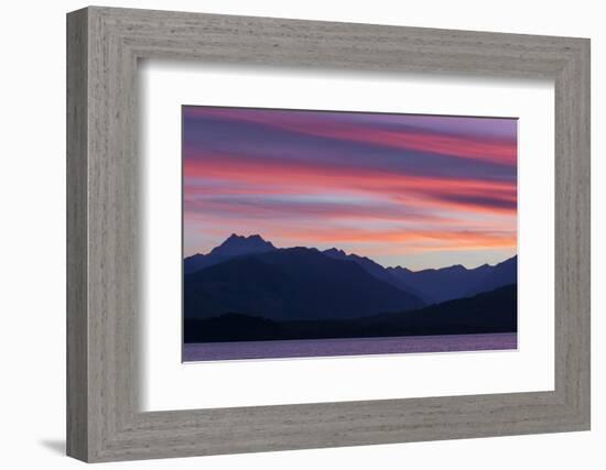 Washington, Seabeck. Sunset over the Olympic Mountains and Hood Canal-Don Paulson-Framed Photographic Print