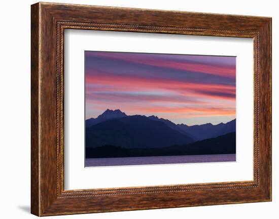 Washington, Seabeck. Sunset over the Olympic Mountains and Hood Canal-Don Paulson-Framed Photographic Print