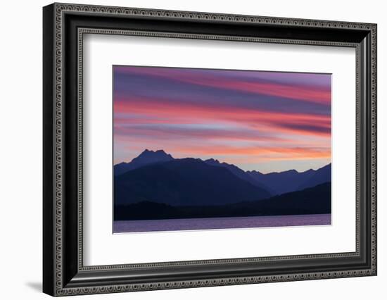 Washington, Seabeck. Sunset over the Olympic Mountains and Hood Canal-Don Paulson-Framed Photographic Print