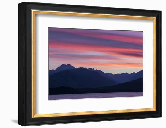 Washington, Seabeck. Sunset over the Olympic Mountains and Hood Canal-Don Paulson-Framed Photographic Print