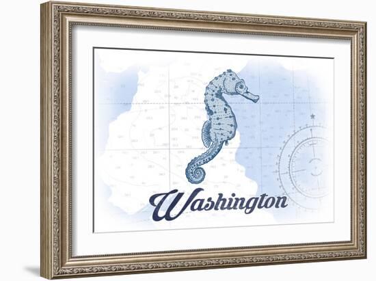 Washington - Seahorse - Blue - Coastal Icon-Lantern Press-Framed Art Print