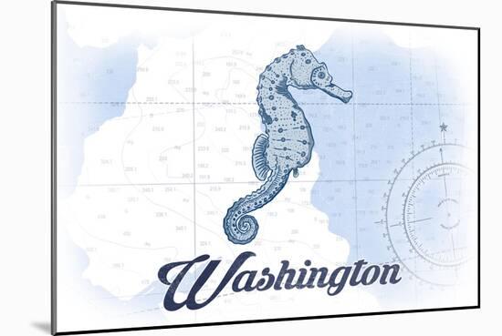 Washington - Seahorse - Blue - Coastal Icon-Lantern Press-Mounted Art Print