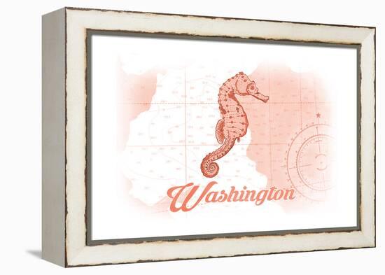 Washington - Seahorse - Coral - Coastal Icon-Lantern Press-Framed Stretched Canvas