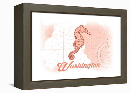 Washington - Seahorse - Coral - Coastal Icon-Lantern Press-Framed Stretched Canvas