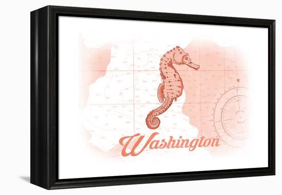 Washington - Seahorse - Coral - Coastal Icon-Lantern Press-Framed Stretched Canvas